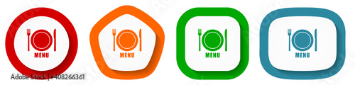Menu vector icon set, flat design buttons on white background