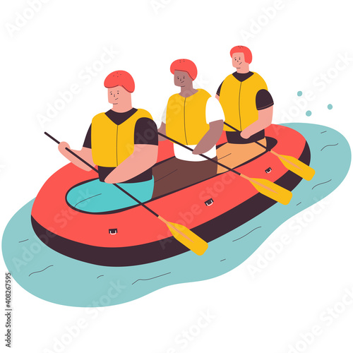 Rafting vector cartoon illustration isolated on a white background.