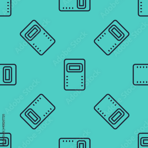 Black line Police assault shield icon isolated seamless pattern on green background. Vector.
