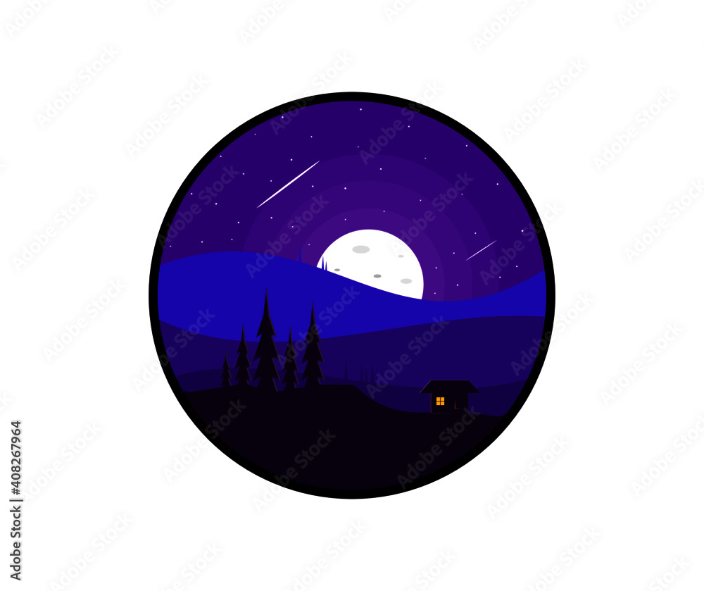 A hilly terrain during night. An illustration of night view of hilly area.