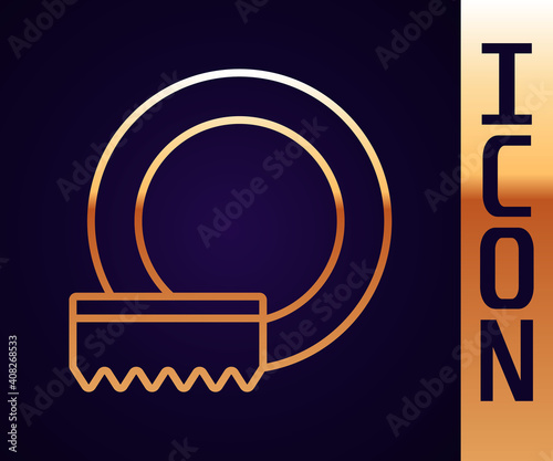 Gold line Washing dishes icon isolated on black background. Cleaning dishes icon. Dishwasher sign. Clean tableware sign. Vector.