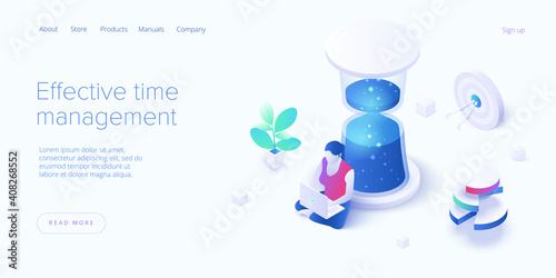 Effective time management in isometric vector illustration. Task prioritizing organization for productivity. Job schedule optimization.