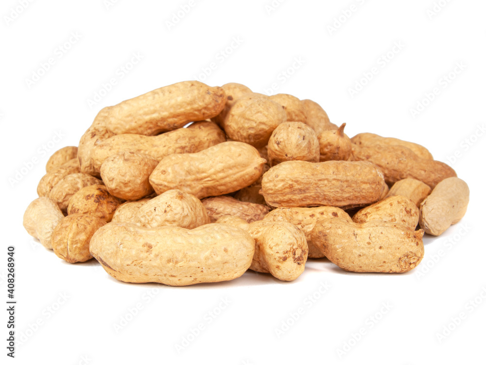 Group of peanuts dry isolated on the white background