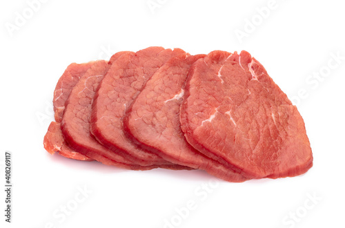 Fresh raw  steaks isolated on white background.................