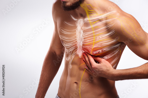 Chest bone nerve pain, human anatomy photo