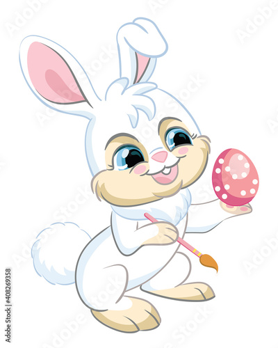 Little cute funny white rabbit with Easter egg © alinart