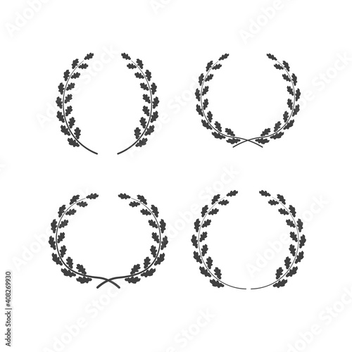 Set of oak wreaths vectors of different shapes isolated on white background