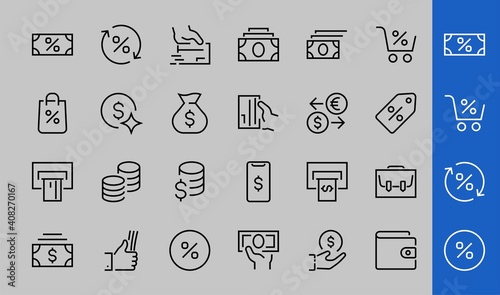 BUSINESS and FINANCE Thin Line Icon Set, contains icons such as Coins, Currency Exchange, Card Payment, Terminal and much more, Editable Line, Vector Illustration