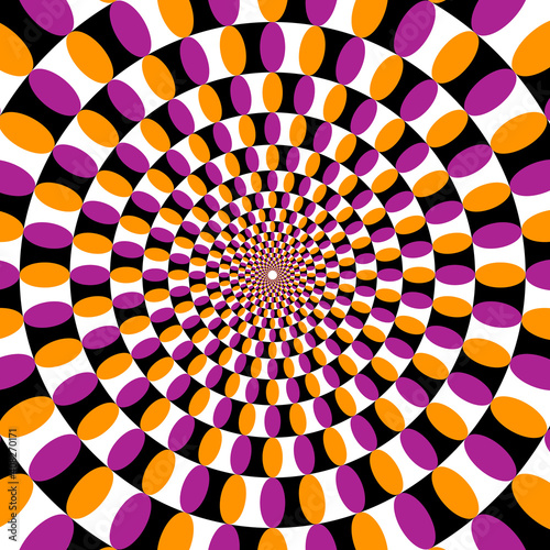 Illusion.Circles of rotation. Optical illusion. Optical illusion Spin Cycle. Optical illusion background. Bright background with optical illusion
