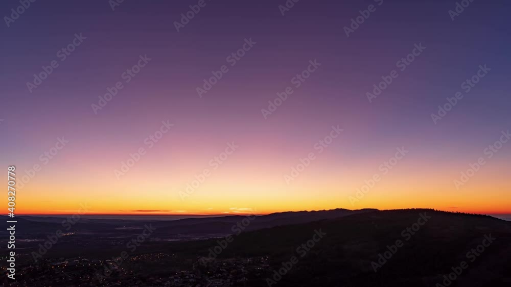 Sunrise timelapse, village scenery from night to day, clear sky with copy space Sunrise timelapse, village scenery from night to day, clear sky with copy space