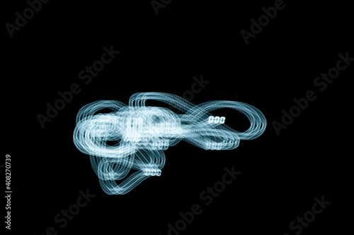 An abstraction. Numbers in motion. Turquoise on a black background. Dark background. 00:00