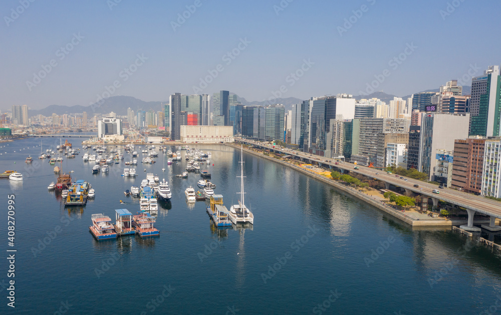 Obraz premium Aerial view of Kwun tong promenade, Kwun tong,hong kong .