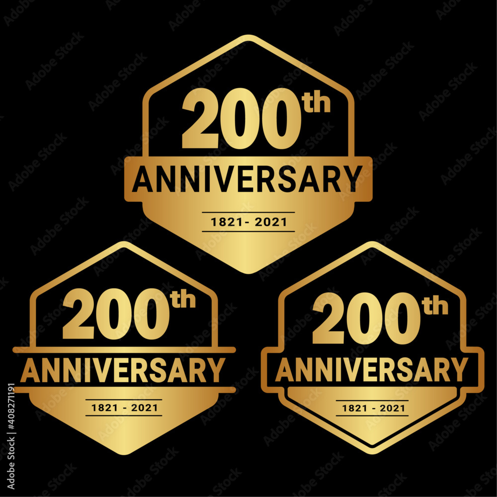 200 years anniversary set. 200th celebration logo collection. Vector and illustration.
