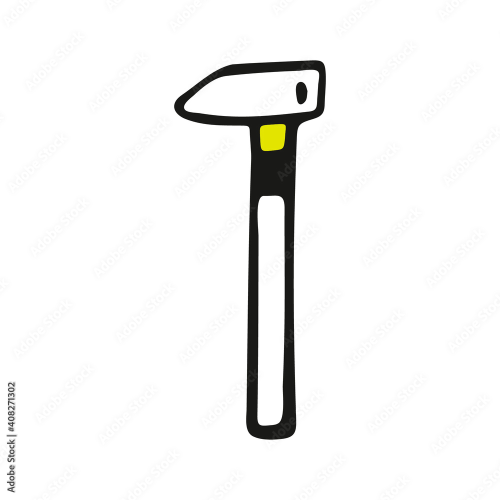 Hand drawn tool hammer doodle. Isolated on a white background. Image Hand drawn tool hammer doodle. Isolated on a white background. Image