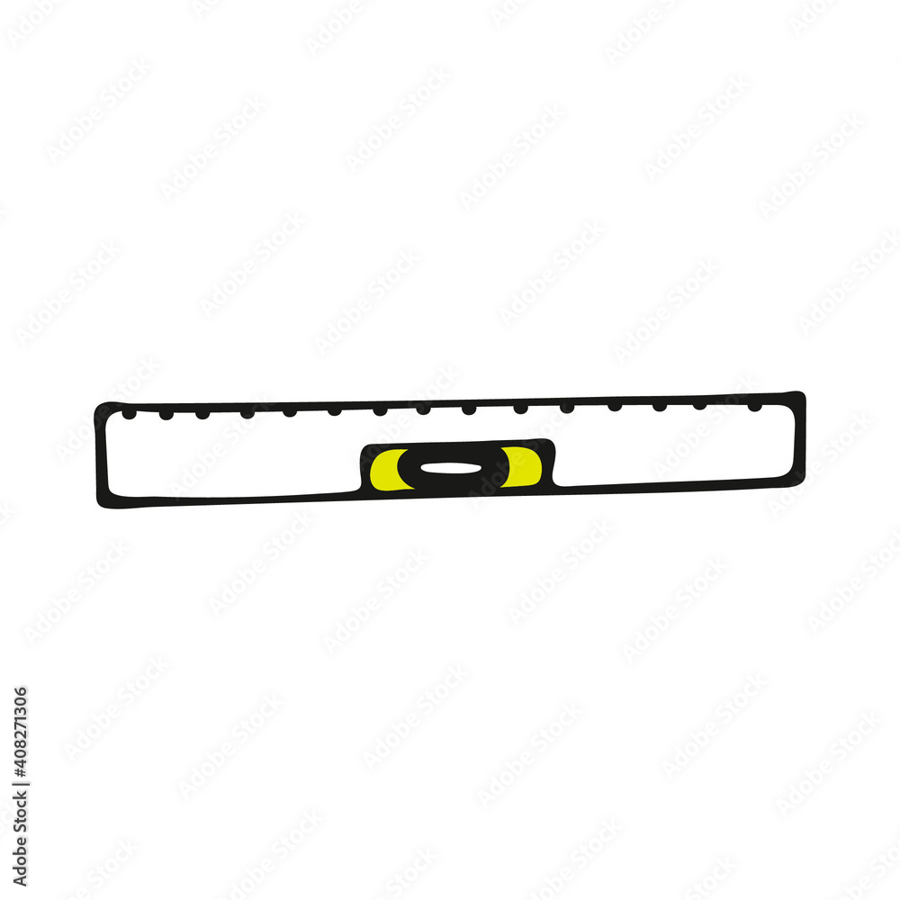 Hand drawn construction ruler level doodle. Isolated on a white background. Image Hand drawn construction ruler level doodle. Isolated on a white background. Image