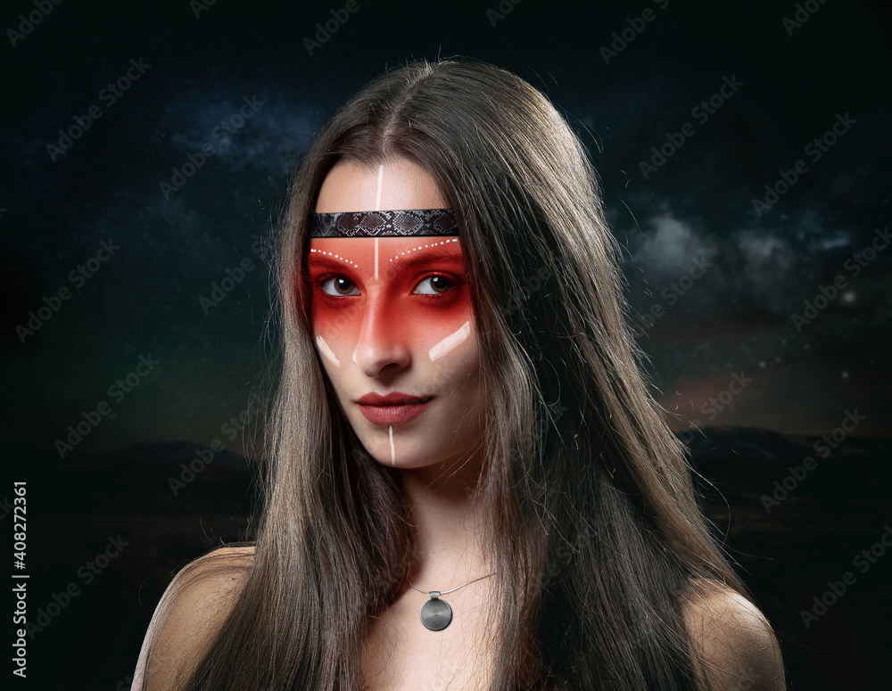 Fototapeta premium Native American Indian with red painted face