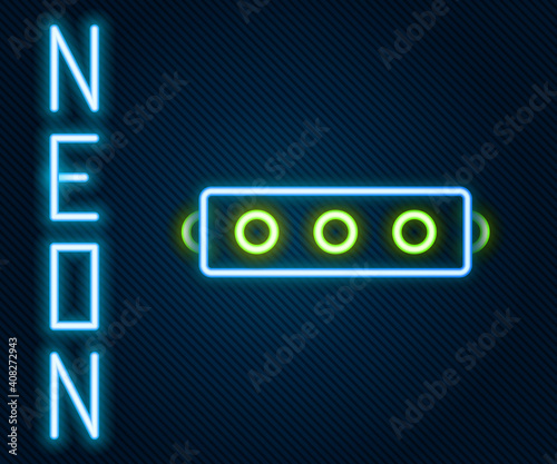 Glowing neon line Silicone ball gag with a leather belt icon isolated on black background. Fetish accessory. Sex toy for men and woman. Colorful outline concept. Vector Illustration.