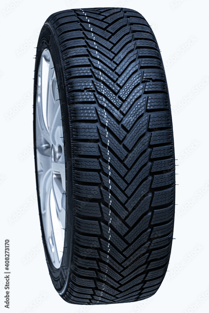 Car wheel isolated on a white background. Blue toned.