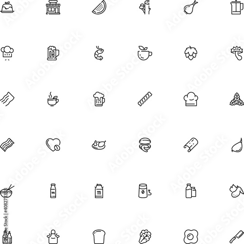 icon vector icon set such as: solid, cappuccino, coffeemaker, lettuce, worker, cream, fettuccine, production, wheat, brewed, toadstool, egg, juicy, grilled, plate, korean, kill, hop beer, cake