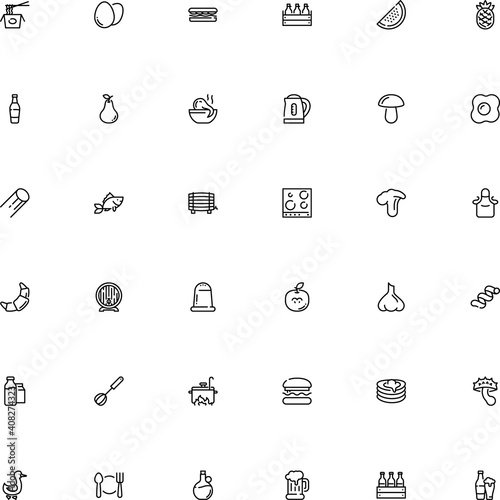 icon vector icon set such as: takeaway, seed, grey puffball, pastry, shrimp, chopsticks, waiter, ale, ocean, alcoholic, blank, seasoning, spoon, autumn, preparation, harvest, chinese, oven, lid