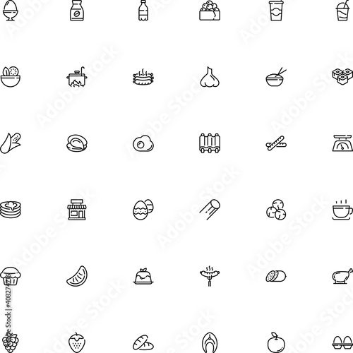 icon vector icon set such as: paper, fire, bratwurst, steak, dairy, cannelloni, mollusk, take, decor, condiment, brown, round, raw, tool, oyster, spring, tangerine, caper, mocha, cow, fruits, curves