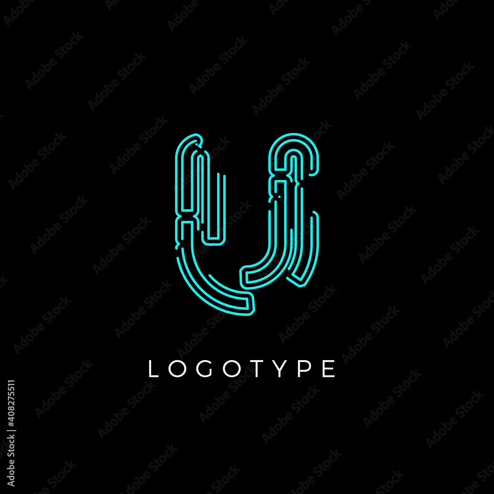 Cyber letter U for digital technology logo concept. Contour circuit
