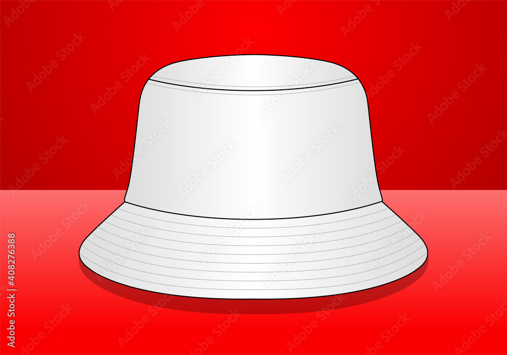 Blank White Bucket Hat Template On Red Background Vector. Stock Vector