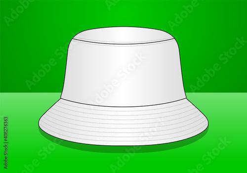 Blank White Bucket Hat Template On Green Background Vector.