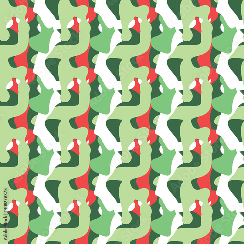 Vector seamless texture background pattern. Hand drawn  green  red  white colors.