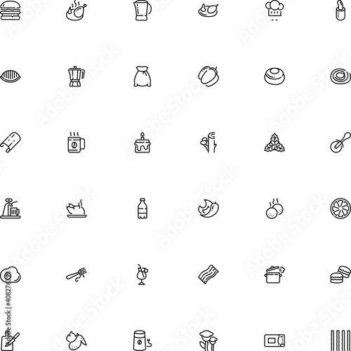 icon vector icon set such as: decoration, bag, mint leaves, professional, homemade, toadstool, slicer, garnish, display, semifinished, fungi, thin, wild, macaroon, coffeemaker, electrical, autumn