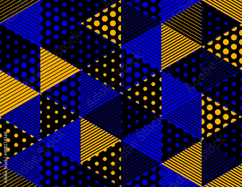3D dotted cubes seamless pattern vector background, dots and lines dimensional blocks, architecture and construction, geometric design.