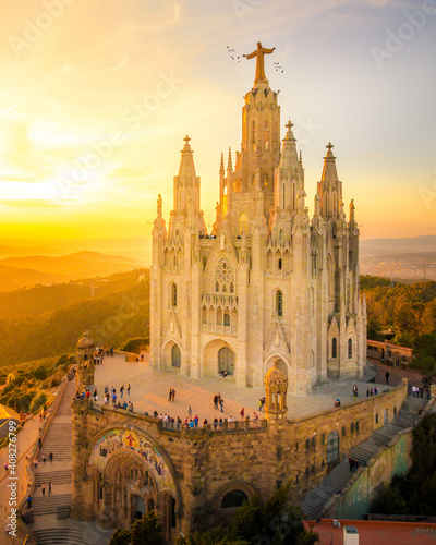 Picture of the temple of Tibidabo in Barcelona, Spain. captured at sunset. photo