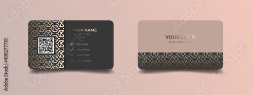 Business card design with elegant pattern. Modern concept with golden decoration art. Vector illustration print template.
