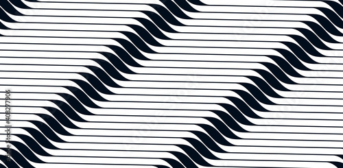Geometric wavy lines seamless pattern vector, 3D dimensional endless background wallpaper design image, stripy curved tillable texture.