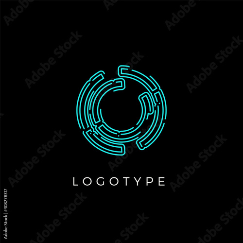 Cyber letter O for digital technology logo concept. Contour circuit style monogram for artificial intelligence product symbol, robotic system logo and vector type design