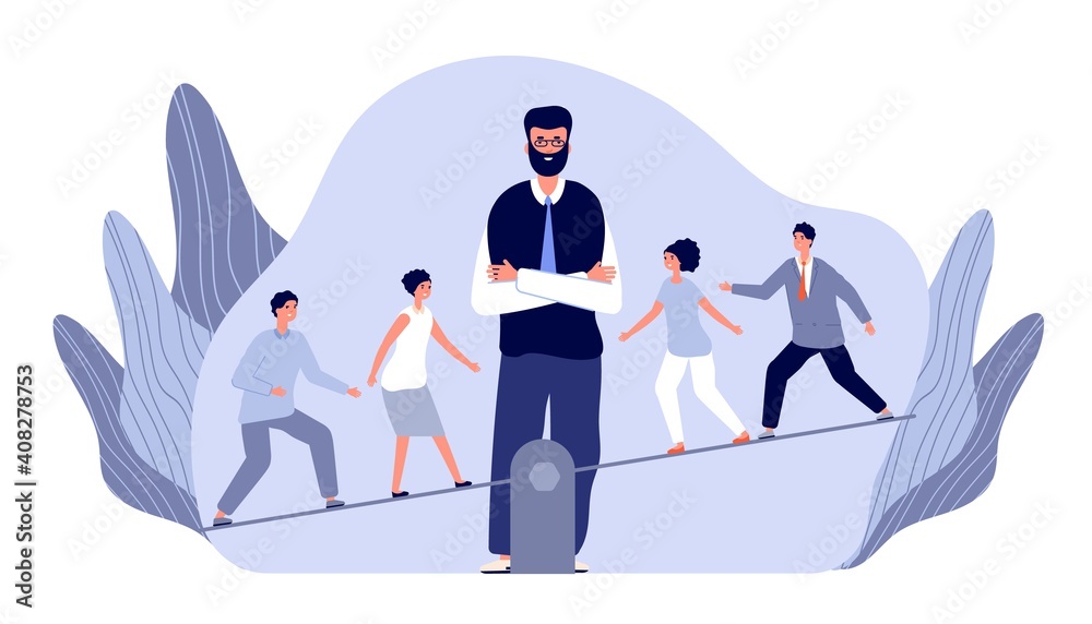 Teamwork competition. Worker comparison, people save balance. Boss looking at employee on scale, unbalanced company team utter vector concept. Comparison teamwork, heavy weigh team illustration Teamwork competition. Worker comparison, people save balance. Boss looking at employee on scale, unbalanced company team utter vector concept. Comparison teamwork, heavy weigh team illustration