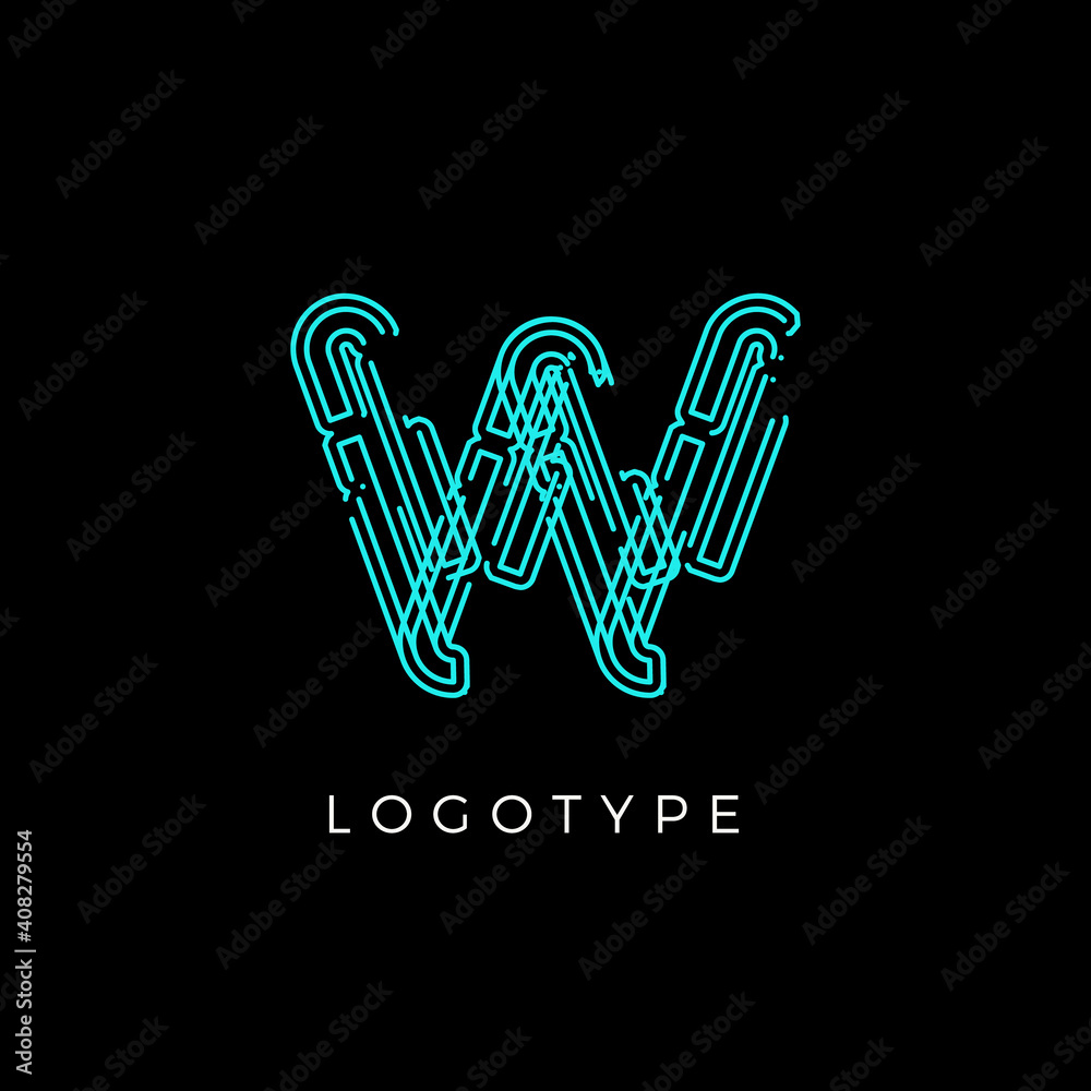 Cyber letter W for digital technology logo concept. Contour circuit ...