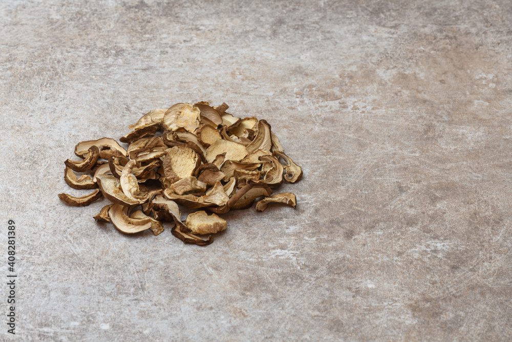 Obraz premium dried porcini mushrooms, on a modern background, free space for text