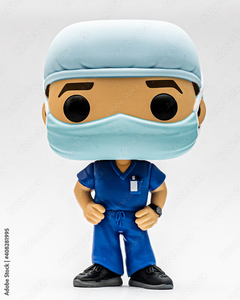 MADRID, SPAIN - Jan 21, 2021: Funko pop of a doctor with a mask by Covid-19  Stock Photo | Adobe Stock