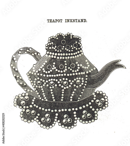 Fotografia Teapot inkstand - Civil War era, from 1861 Godey's Lady's Book published in Phil