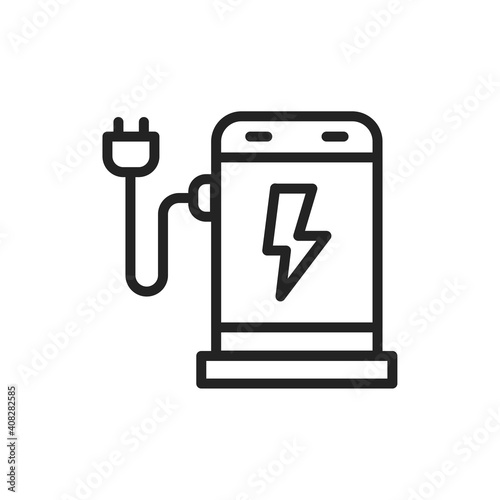 Electric vehicle charging station color line icon. Isolated vector element.