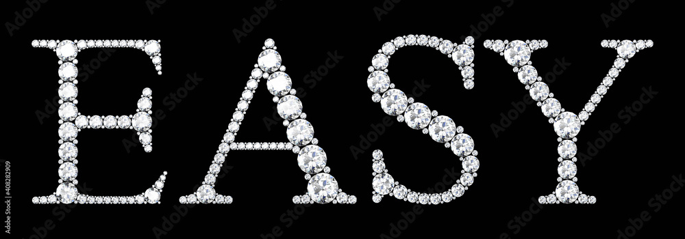 Easy word made of diamonds letters with on black background.3d rendering Easy word made of diamonds letters with on black background.3d rendering