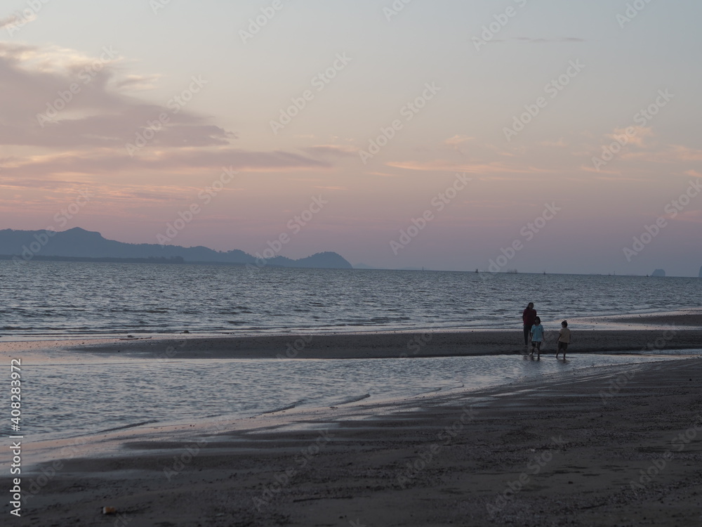 the scenery of sunset on the beach