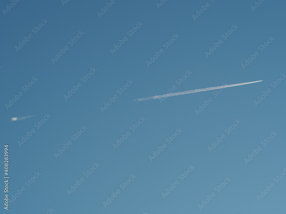 Jet fly across cloudless sky Jet fly across cloudless sky