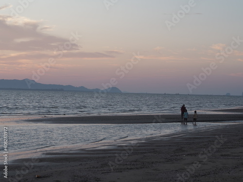 the scenery of sunset on the beach