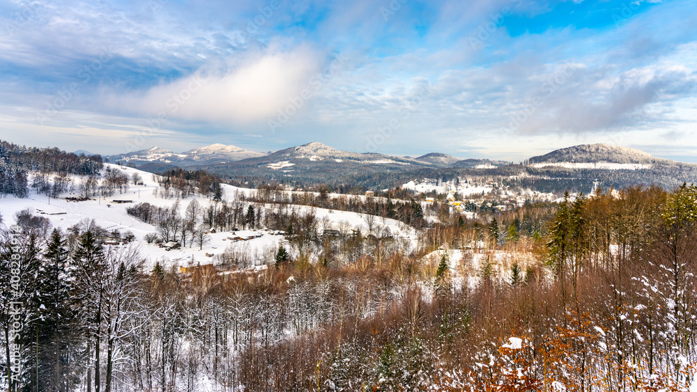 Wintertime rural hilly landscape