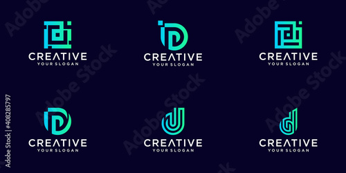 Set of monogram creative letter d logo template. icons for business of luxury, elegant, simple