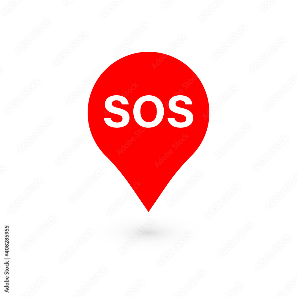SOS marker, sign, icon, label. Vector illustration