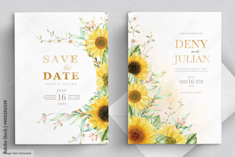 watercolor sunflower invitation card set