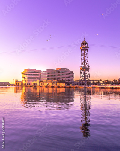 Photography Barcelona cableway in front of the sea